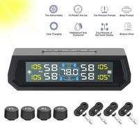 Car TPMS Tire Pressure Monitoring System Solar/USB Powered 4 Sensors Tire Pressure Temperature Display Smart Safety Alarm System