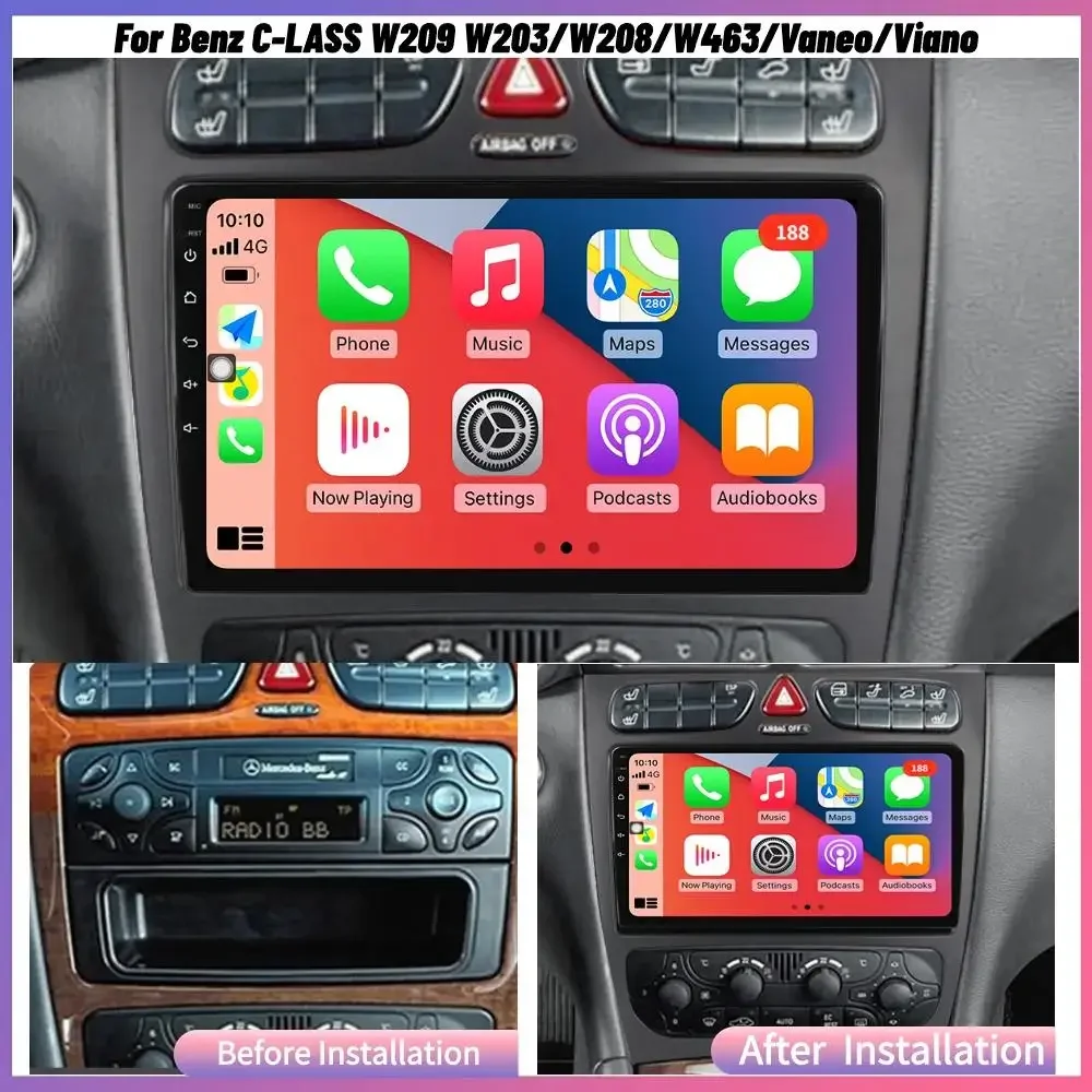 Android 13 Car Radio for Mercedes Benz C-Class W209 CLK W203 2002 2003 2004 2005 Multimedia Stereo Video Player GPS Carplay DSP