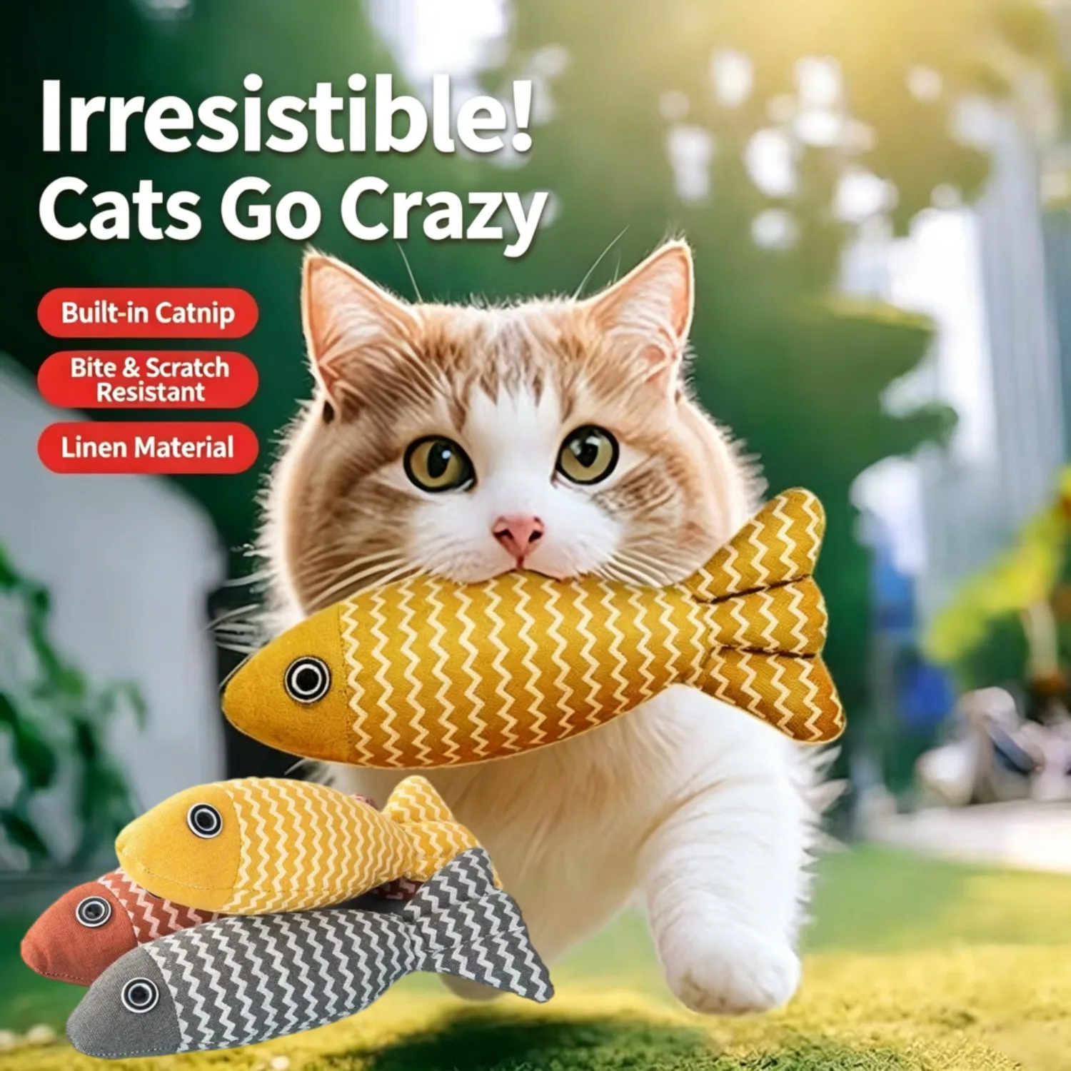 Catnip Fish Cat Toys, Linen Plush Interactive Chew Toy Bite-Resistant Kitten Toys, Xmas Christmas Gift for Pet Indoor Cats