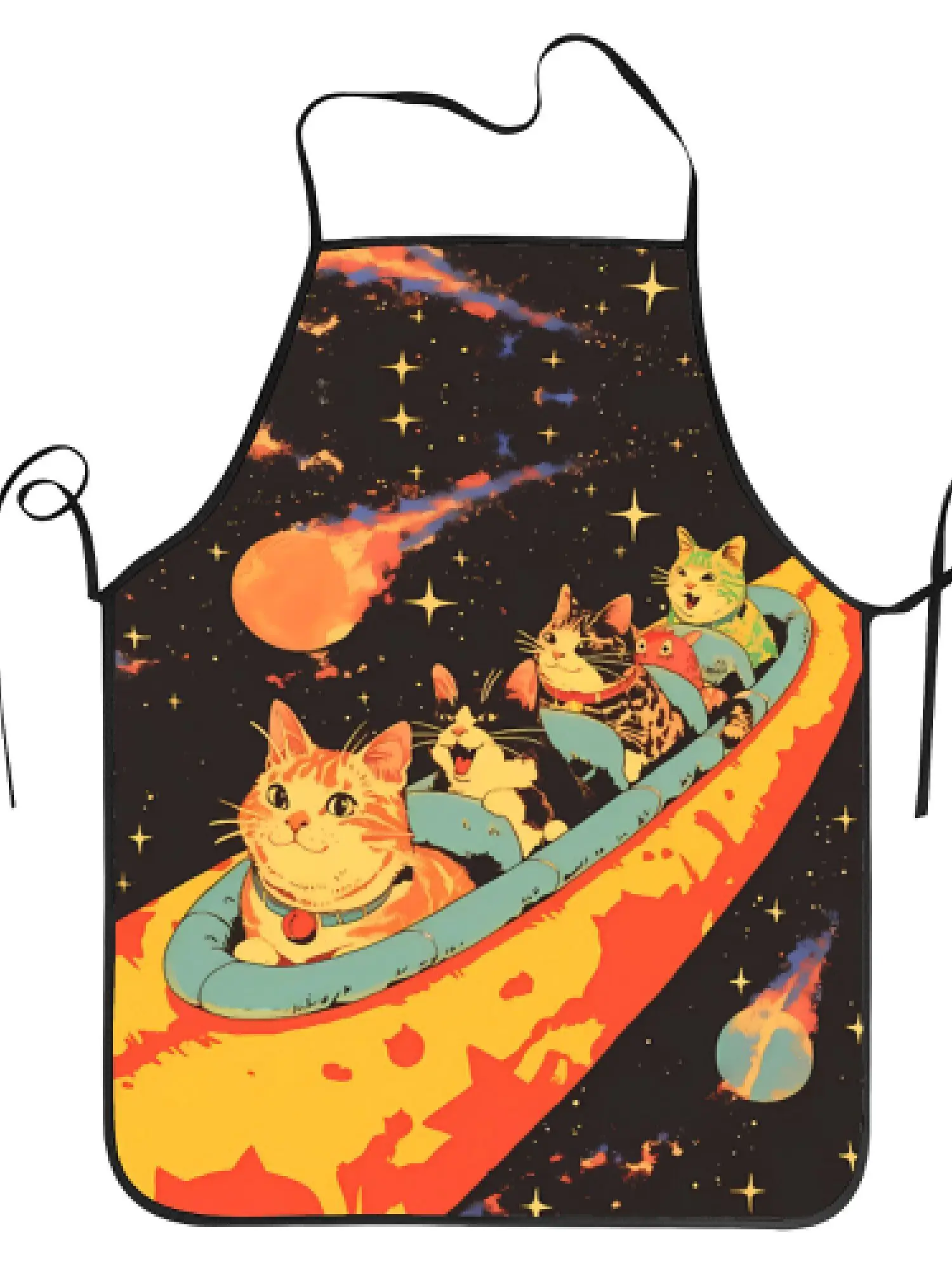 Apron Featuring A Printed Design of A Cat in An Alien Spaceship, Suitable for Both Men and Women.