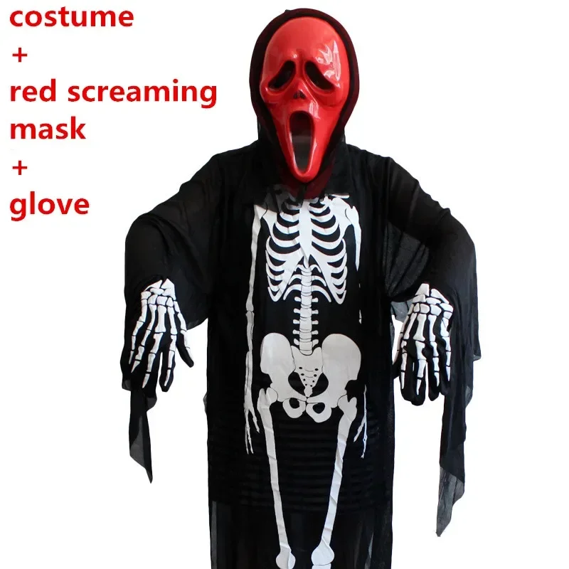 EE01 Halloween Ghosts Robes Vampire Cosplay Costumes Skull Skeleton Bodysuits Scary Mask Gloves for Men Carnival Party Coat Io0！
