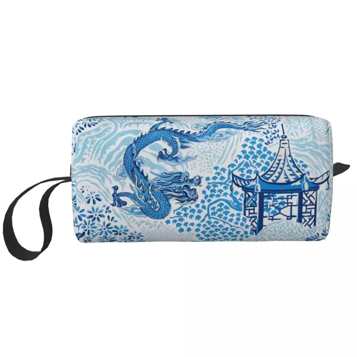 Antique Chinese Dragon Chinoiserie Toile Makeup Bag Cosmetic Organizer Kawaii Blue Delft Willow Pagoda Storage Toiletry Bags