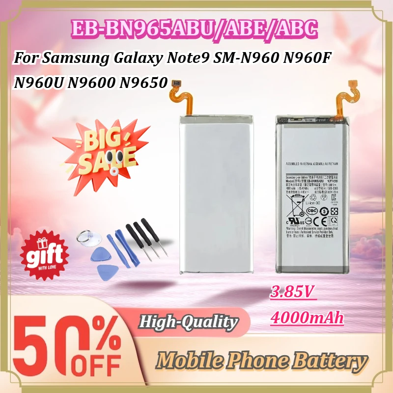 For Samsung Galaxy Note9 SM-N960 N960F N960U N9600 N9650 Mobile Phone Battery EB-BN965ABU/ABE/ABC 3.85V 4000mAh with Free Tools
