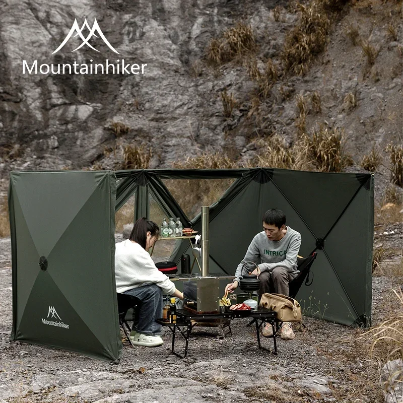 Mounthiker Green Outdoor Camping Gas Stove Burner Shelter Wind Break Wall for Hiking Picnic BBQ Assembly Free Folding Windscreen