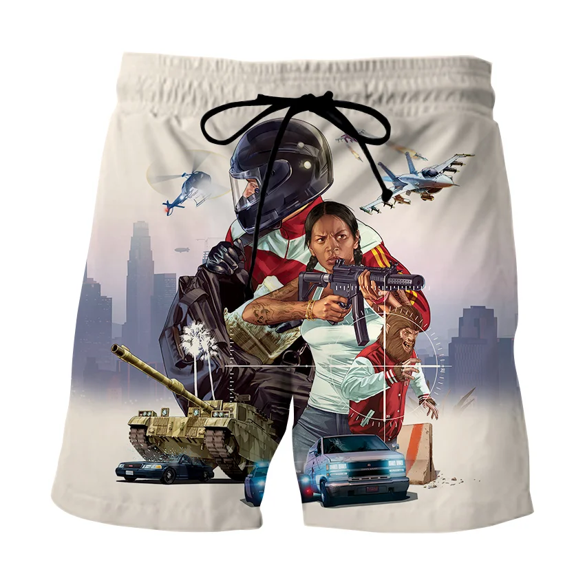 3D Casual Shorts GTA 5 Grand Theft Auto Game Print Summer Shorts Male Streetwear Punk Rock Rap Short Trousers Custom Plus Size