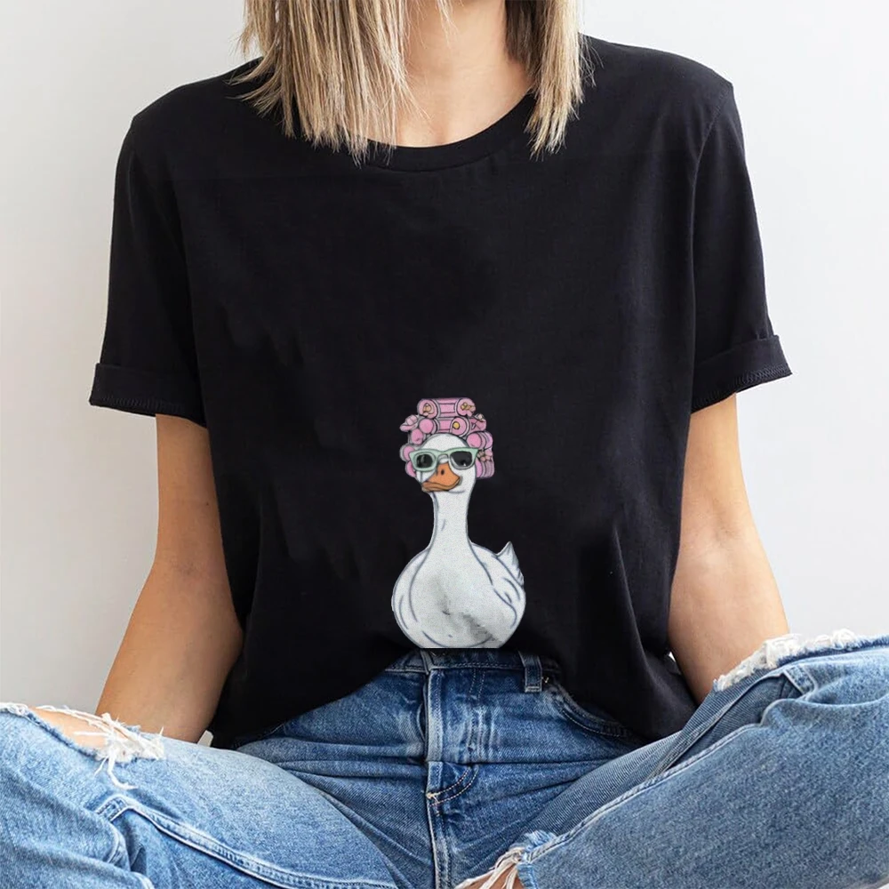 Grafisch T-shirt Spa Duck T-shirt Volledig katoen Hoge kwaliteit Oversize Kleurrijk T-shirt Eend met hoofdband Print Grappige Y2K Trend