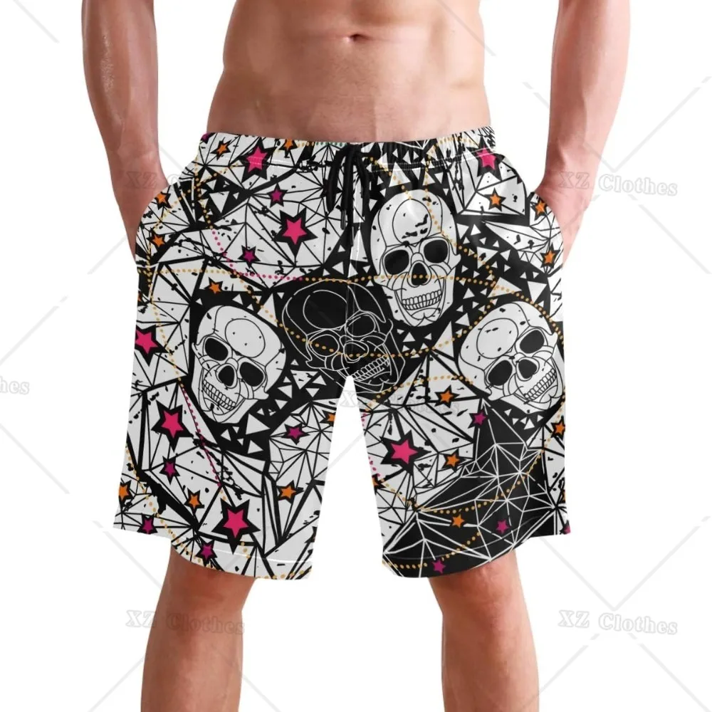 Short de plage noir Skull and Stars, maillot de bain d'été, sport, course à pied, maillot de bain avec doublure en maille et poche