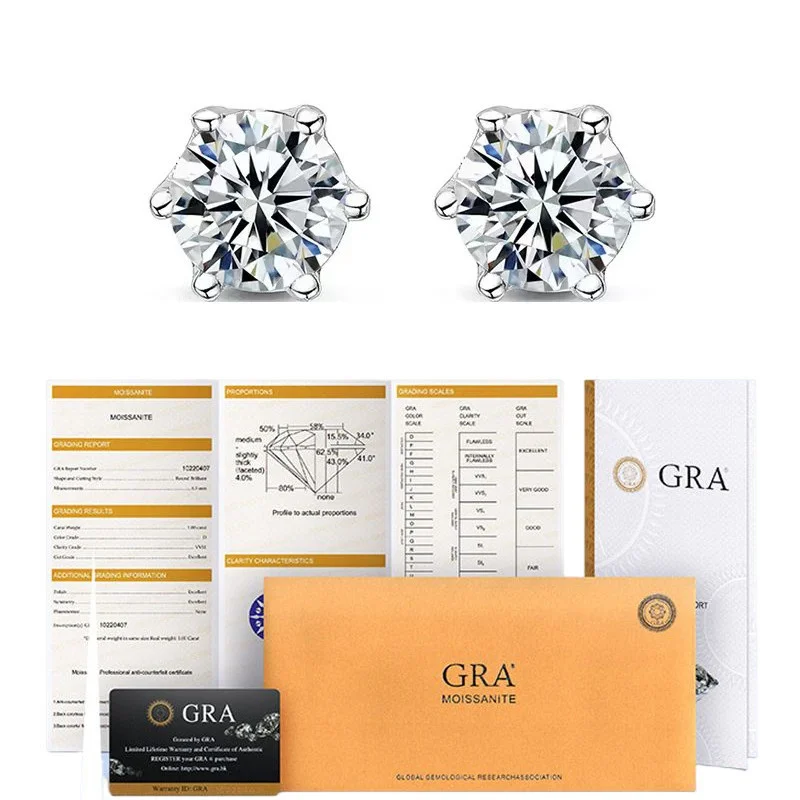 BIJOX STORY 0.5-2ct Mosonite Screw Stud Earrings D-color Solid Sier Diamond Suitable For Women\'s Wedding Exquisite