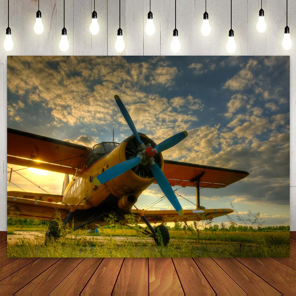 Aircraft Backdrop Airplane Runway Photography Background Blue Sky White Clouds Travel Birthday Party Decoration for Kids Aldult