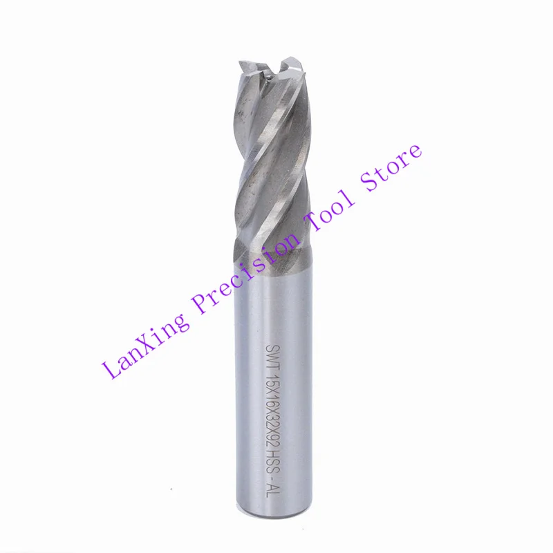 High Performance 4 Flute HSS Straight Shank End Mill Cutter 15mm Cutting Diameter 16mm Shank 32mm Cut Length 92mm Overall Length
