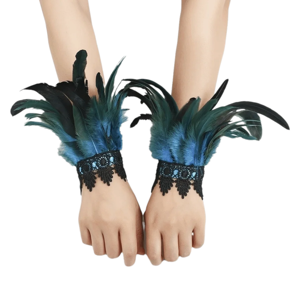 Fashion Black Lace Fluffy Feather Wrist Cuffs Adjustable Chic Plume Bracelet Gothic Lightweight Wristband Themed Party