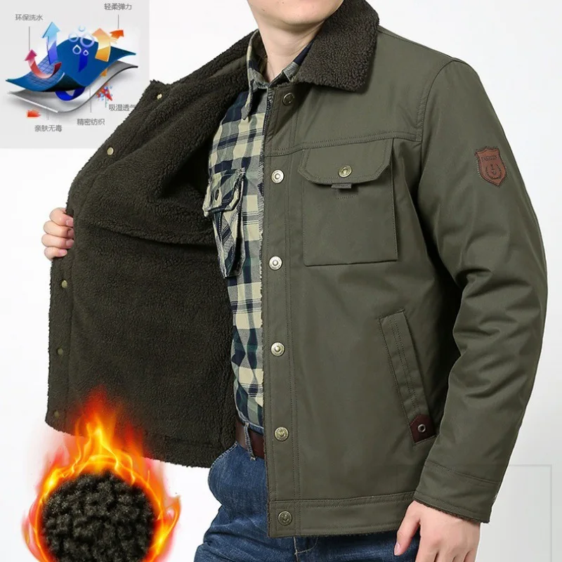 Fleece Thickened Jacket Men's Autumn And Winter Multi-pocket Lapel Tooling Jacket Loose-fitting Winter Deck Clothes