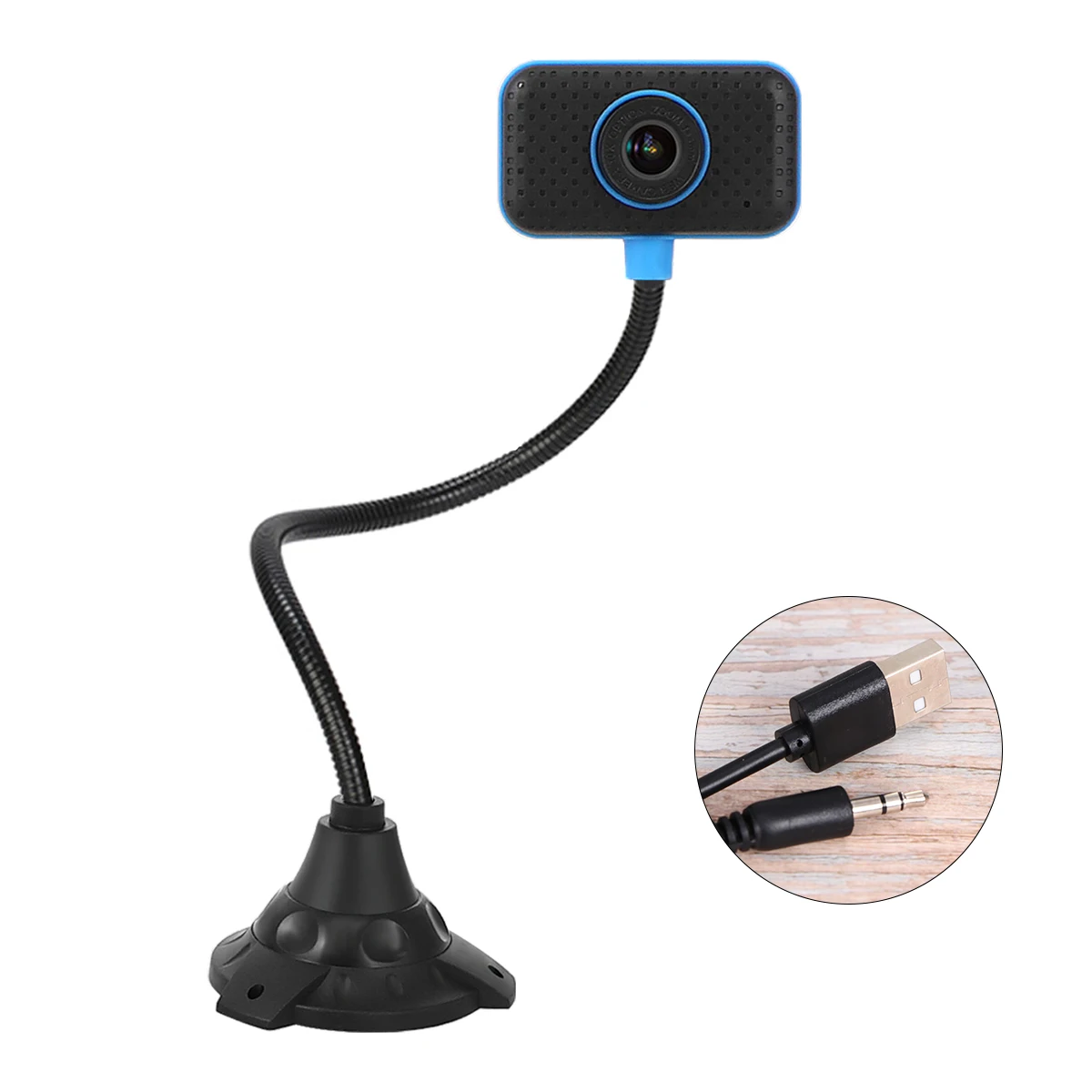 

Flexible 0.3Mp Webcam Usb Plug Play For Laptop Desktop Video Conference Live Streaming Net Course Blue Computer Camera With Mic