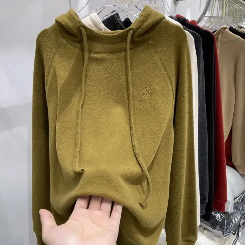 Pulls coréens à capuche pour femmes, vêtements décontractés, broderie de proximité, wstring, PVD, document solide de base, mode automne et hiver