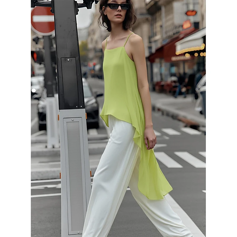 Amii Women's Tank Top 2026 Summer New Strapless Double Layer Chiffon Cami Casual Flowy Asymmetrical Sleeveless Tops 12642154