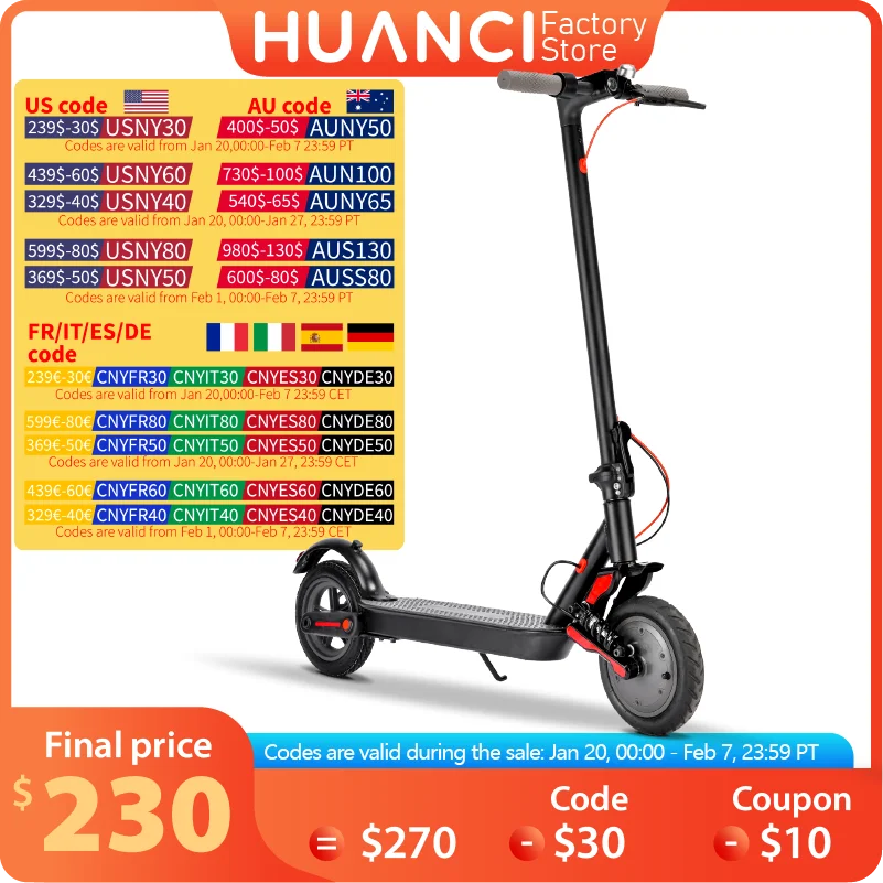 

HUANCI Adult Electric Scooter 350W 15AH 36V Electric Kick E Scooters Foldable 8.5 inch Smart APP Escooter Dual shock absorbers