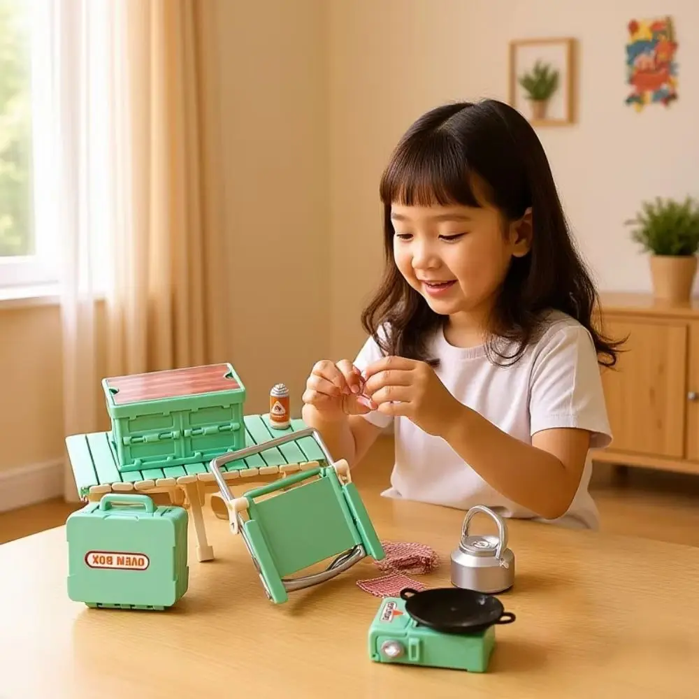 Simulation Model Miniature Camping Picnic Set Pretend Play 1:12 Dollhouse Folding Chair Gas Stoves Model Role Play