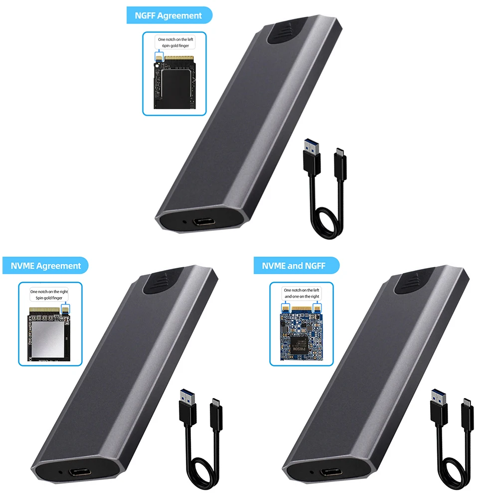 M.2 To USB Type C 3.1 External SSD Adapter 10Gbps NVME/NGFF Dual Protocol Tool-Free Supoort for WindowsmacOS/Android/HaemonyOS