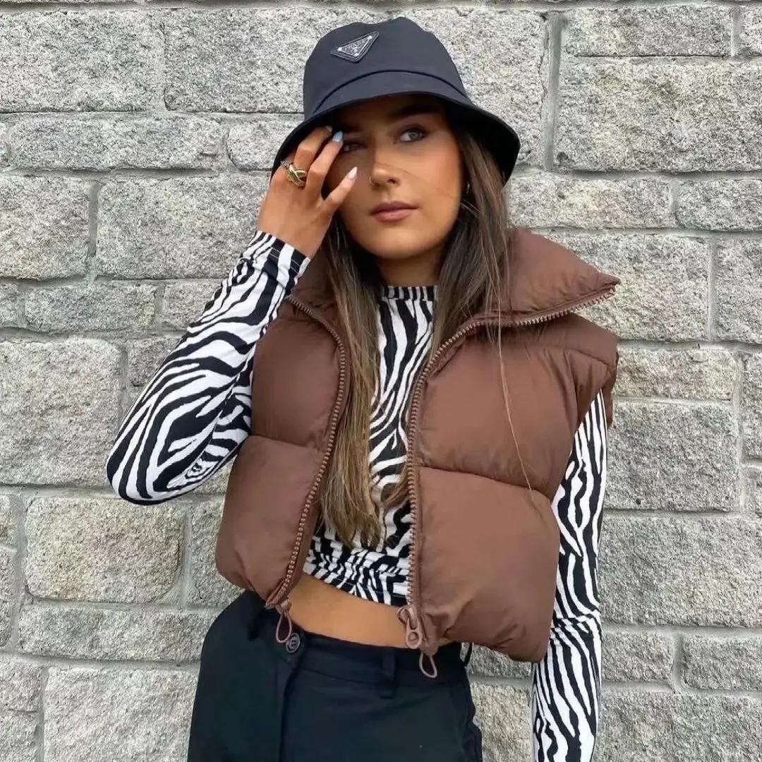 

Cotton Vests Women Sleeveless Coat Puffer Parkas Warm Stand Collar Zipper Padded Jacket Autumn Winter Waistcoat Streetwear