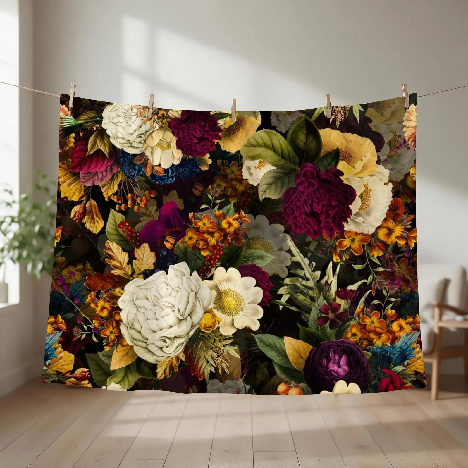Mystical night IV Botanical Night Garden Throw Blanket couch cozy soft plush fuzzy picnic outdoor blanket