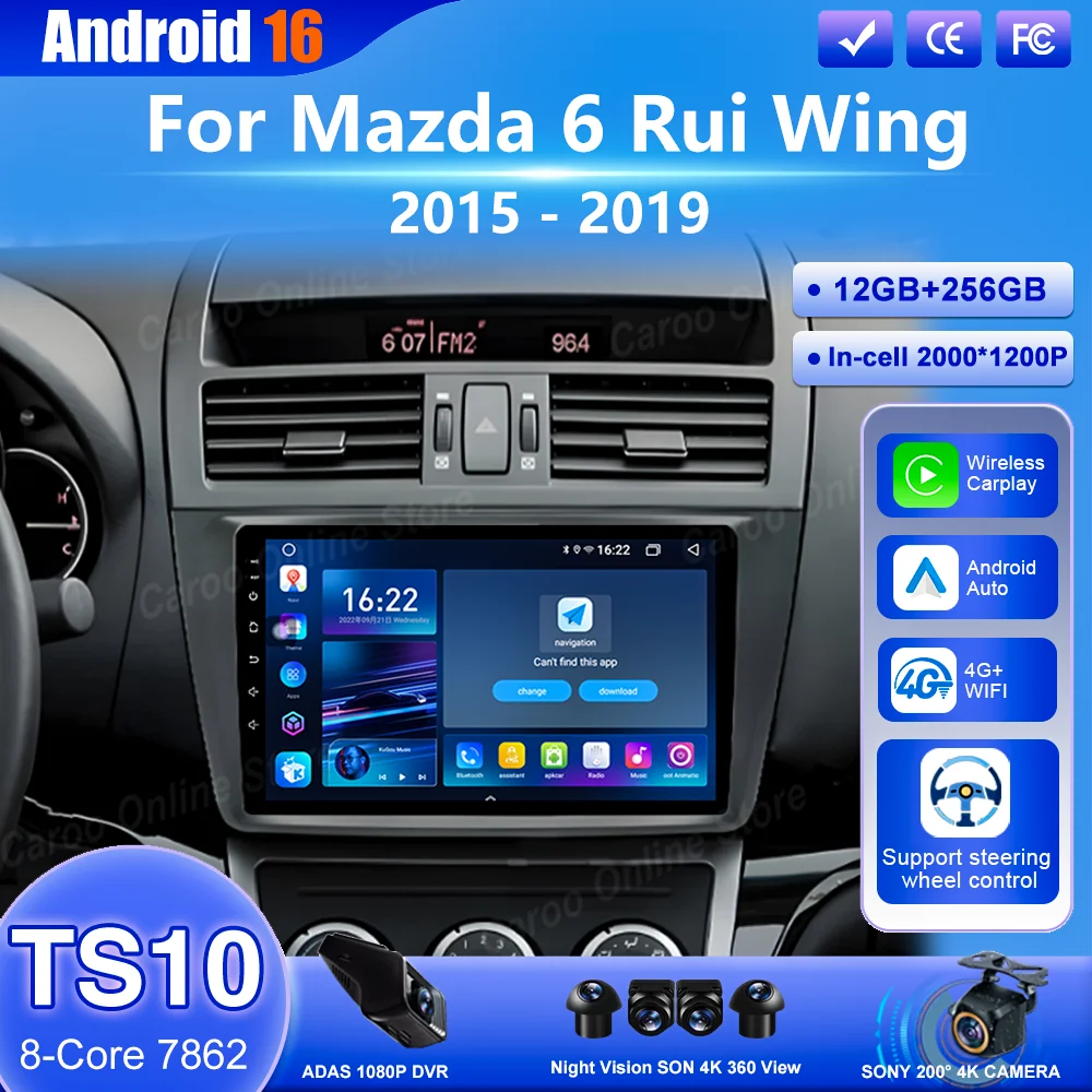 

Android 16 For Mazda 6 GH 2007 2008 2009 2010 2011 2012 Car Multimedia Player Carplay GPS Navigation High-Performance CPU Screen