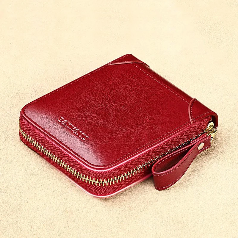 Fashion Small Square Women Wallet Anti RFID Genuine Leather Purse Original Zip Wallet for Women Birthday Gifts