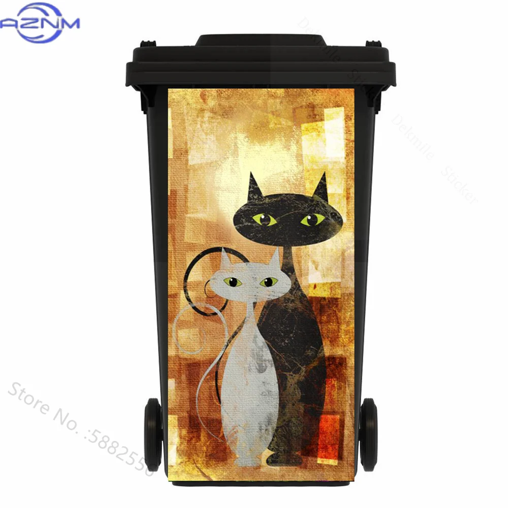 Cat Geometry Scenery Outdoor Trash Can Sticker Waterproof Removable Motorcycle Mural DIY Trash Can Lid Decal Home Decor Sticke view 4