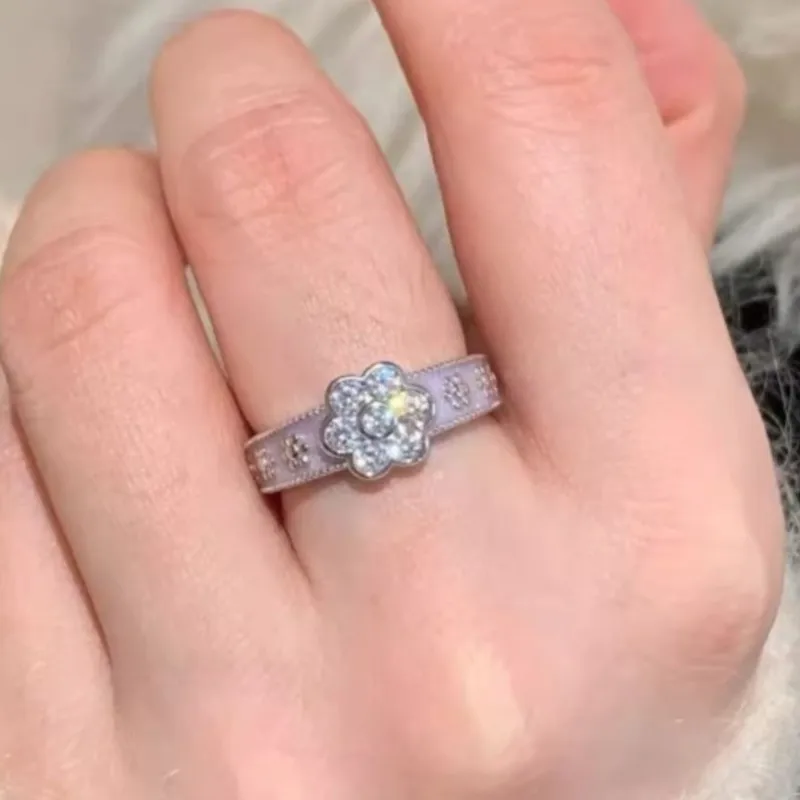 

VENTFILLE 925 Sterling Silver Flower Ring for Women Purple Zircon Drip Glaze Wide Sweet Design Jewelry Gift Dropshipping