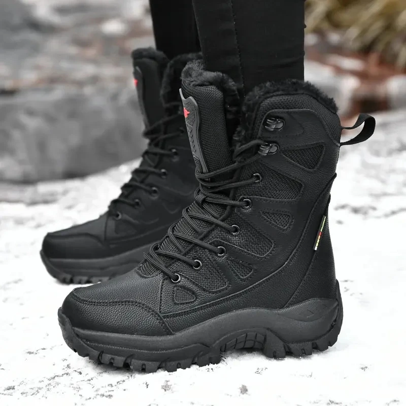 New Warm Plush Snow Boots Men Lace Up Casual High Top Men\'s Boots Waterproof Winter Boots Anti-Slip Ankle Boots Army Work Boots