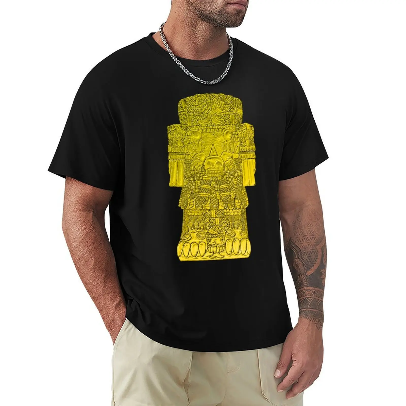 Coatlicue - Camiseta con estampado de hojas doradas de la Madre de los Dioses aztecas, camiseta resistente al sudor para entrenamiento