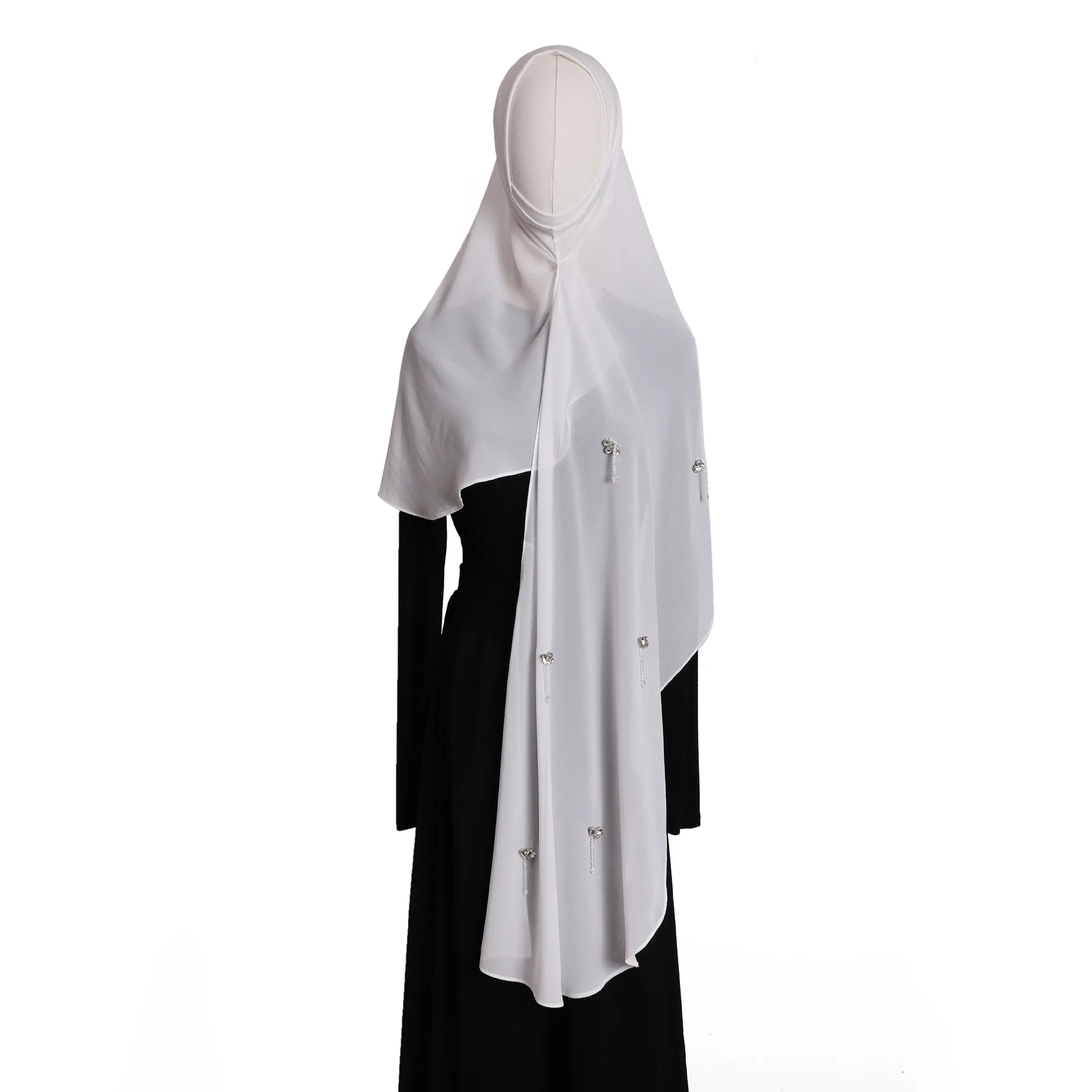 

Мгновенные хиджабы для женщин, хрустальный конопляный шифон, ручной висящий липкий горный хрусталь, подвесной шарф с кристаллами, платок-тюрбан