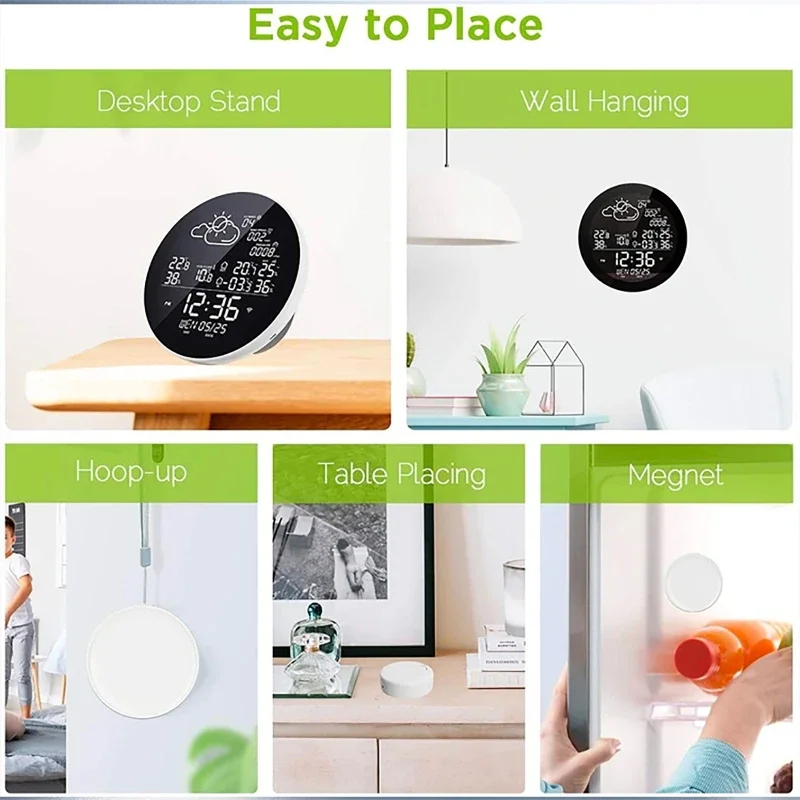 

Wifi Smart Weather Stations App Control LCD Digital Clock Temperature Humidity Meter Indoor Outdoor Smart Thermometer Hygrometer