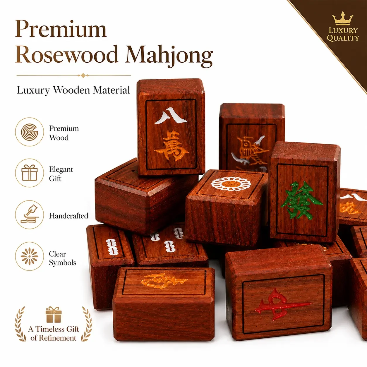 146‑Piece Premium Mahjong Set Rosewood Tiles with Inlaid Shell Design Hand‑Crafted Luxury Gift Game Set for Family Entertainment