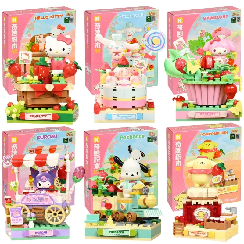 

Новый Sanrio Strawberry Town Theme DIY Building Block Toys Hello Kitty Kuromi My Melody Экшн-модель Мультяшная фигурка Игрушка для девочек Подарок