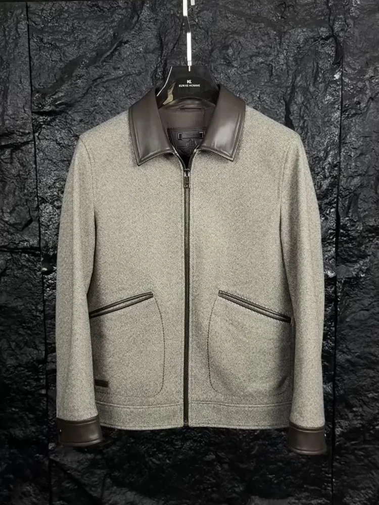 

New Men's Casual Busin Sle Jaet Spring Autumn Flip Collar Coat Cool Faionable High-End Sensation Haome Trendy