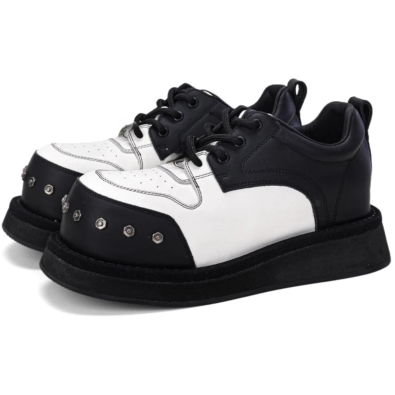 

Туфли дерби из натуральной кожи на толстой подошве, мужские высококачественные туфли с декоративными заклепками, европейские/американские кожаные туфли, увеличивающие рост