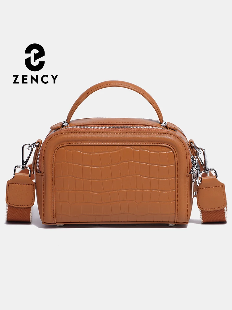 

Zency Genuine Leather For Women Top-handle Alligator Handbag Shoulder Bags Female Brown Bag Large Capacity Satchels Two Straps