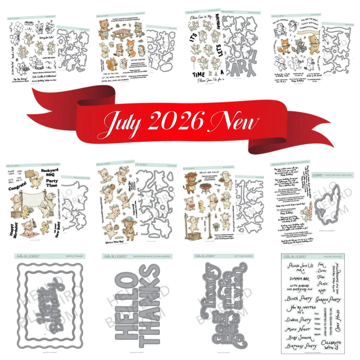 Newest Birthday Block Party BBQ Mice Pig Ripple Frame Metal Cutting Dies Clear Stamps for DIY Decorating Scrapbook Paper Card