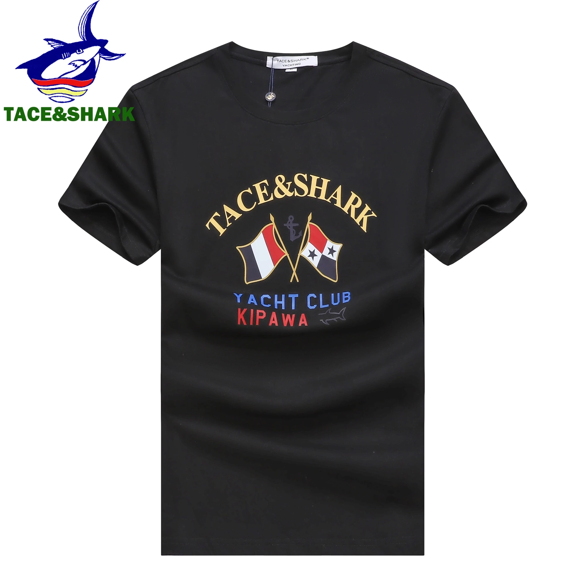 TACE&SHARK Summer Fashion Shark T Shirts Casual Men Solid Color Tops Tees Printing T-shirt Comfortable O-Neck Tshirts