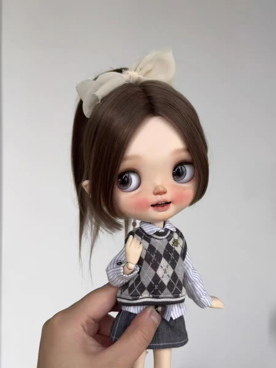 

Парики для кукол Dula 2026: натуральные прямые волосы из мохера для Blythe Qbaby, высокий хвост с прочными швами для головы 9-10 дюймов