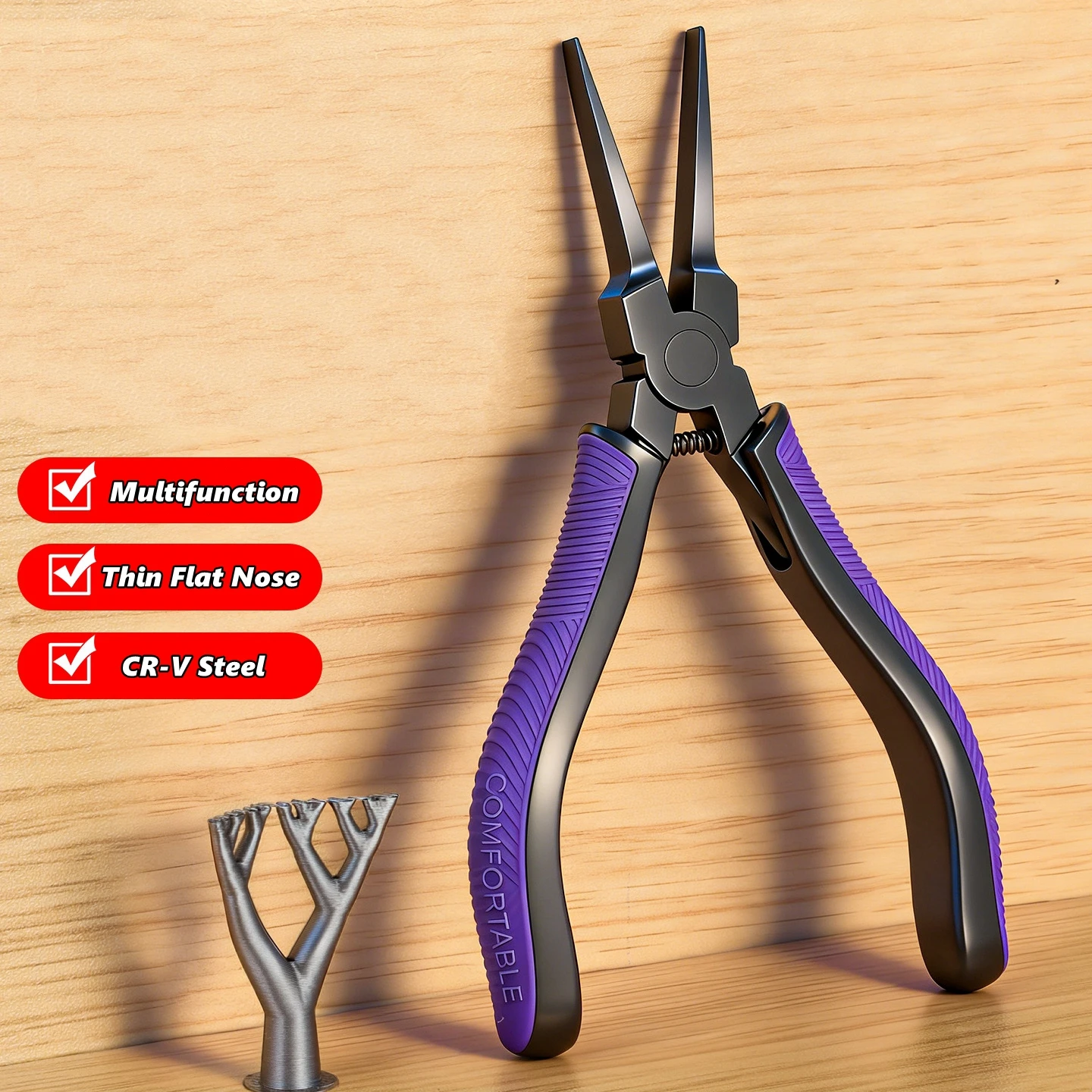 Thin Flat Nose Pliers Smooth Jaw Mini Jewelry Making Pliers with TPR Pattern Handle for Wire Wrapping Bending Tool