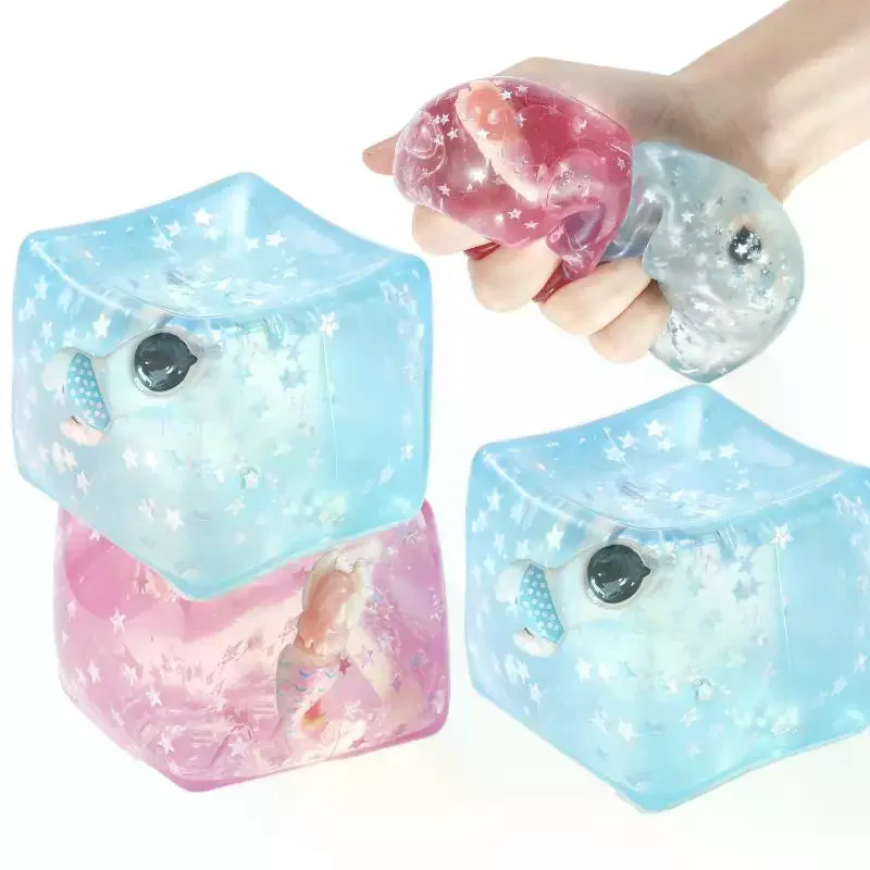 Snowflake Fidget Stress Relief Toy 1Pcs Square Ice Cube Maltose Texture Elastic Pinch Toy for Family Gathering Game