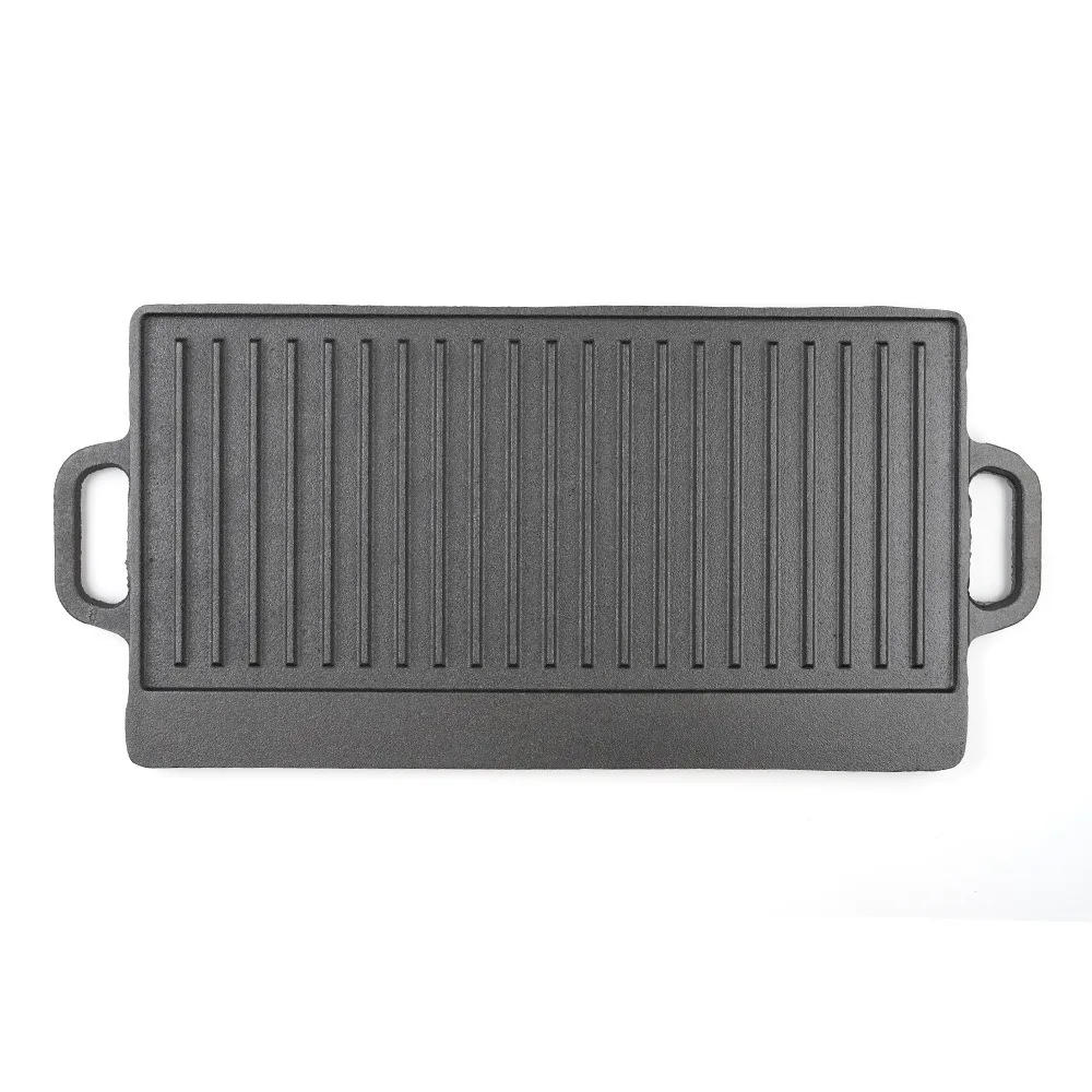 

Double Sided Cast Iron Griddle Rectangular Shape Reversible BBQ Griddle Plate Non-Stick Household Grilling Pan Camping