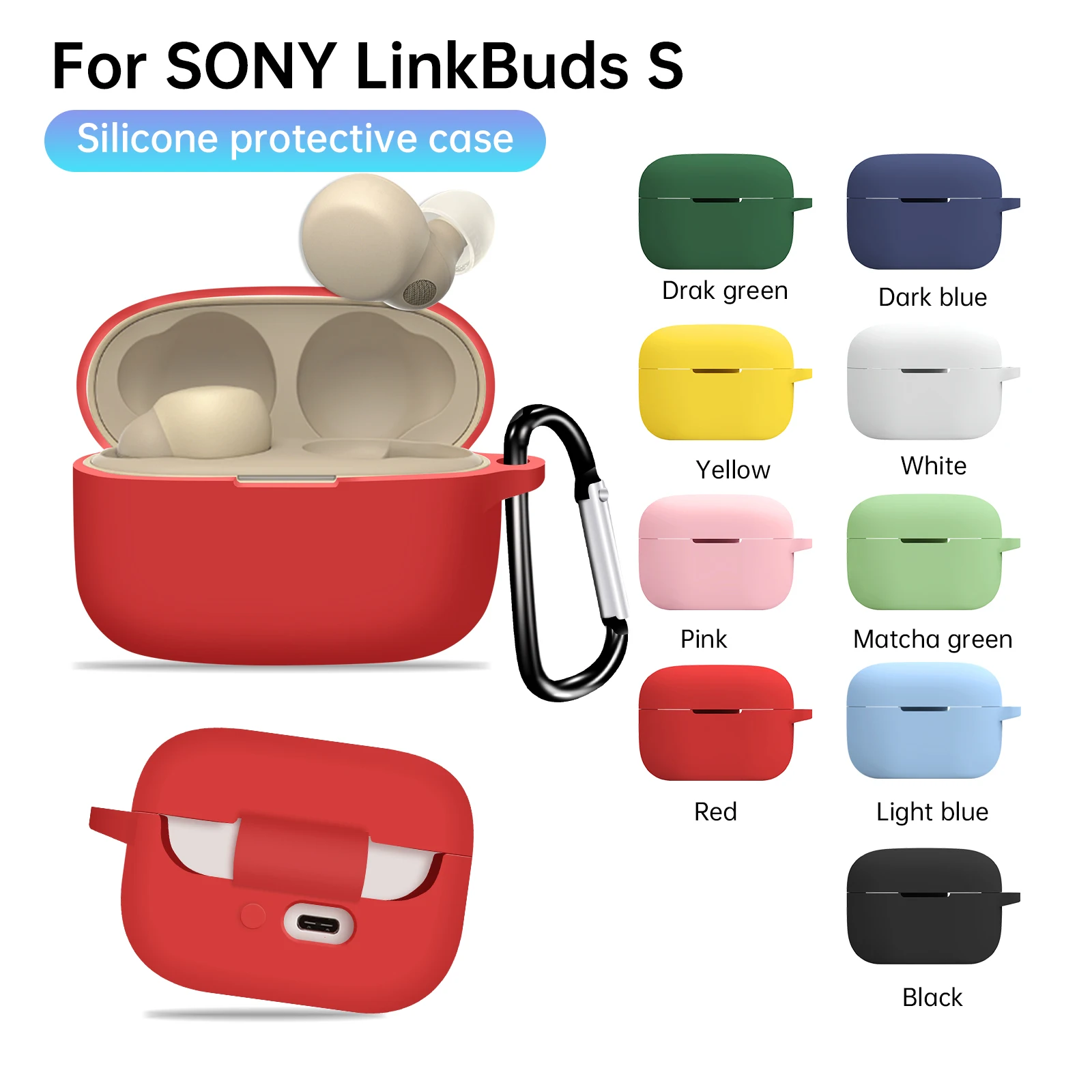 Silicone protetora fone de ouvido, choque com tampa do gancho, apto para Sony LinkBuds S, WF-LS900N