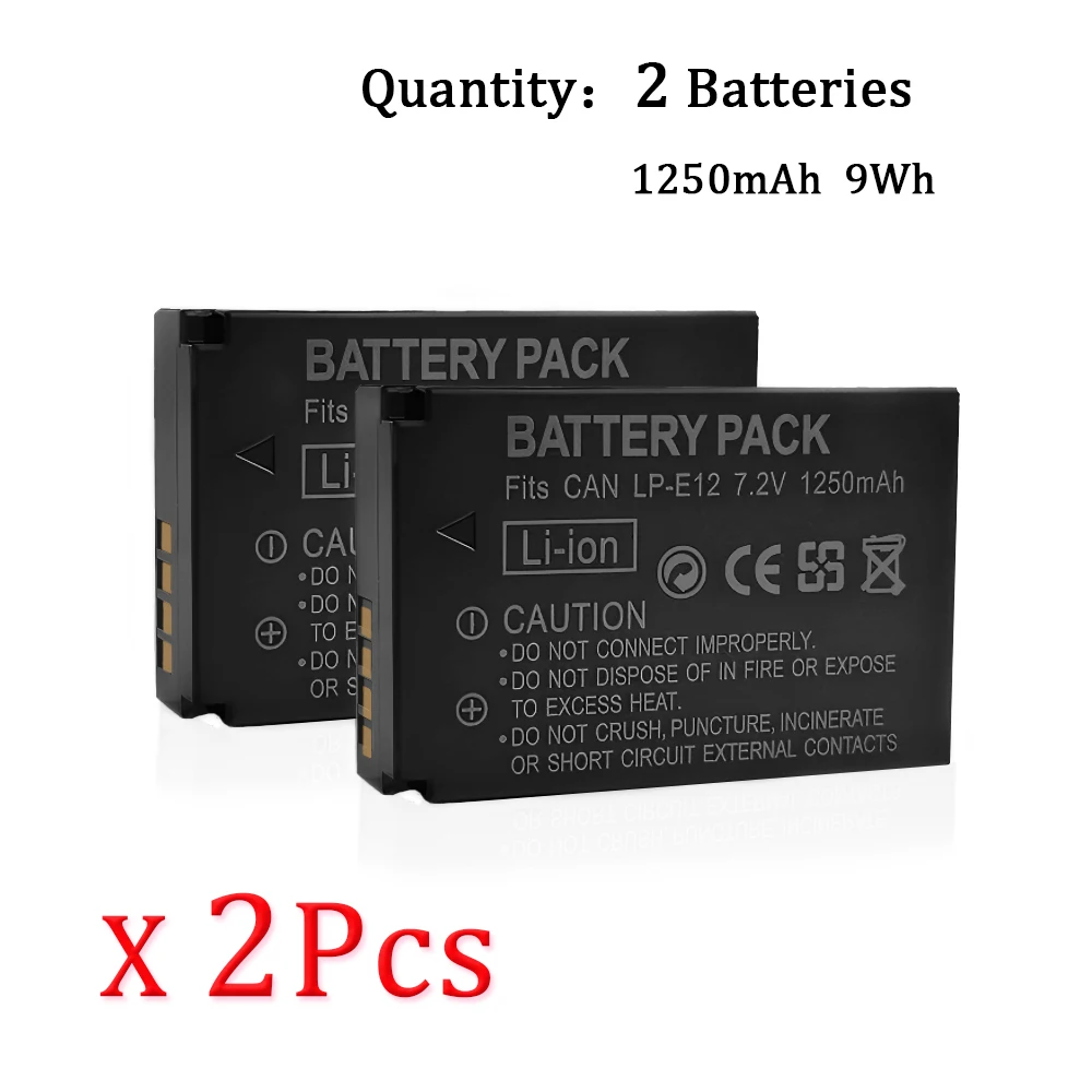 LP-E12  E12 LPE12 Two Battery For Canon EOS M M2 M10 M50 M100 M200 EOS Kiss X7  EOS Rebel SL1 DSLR Camera