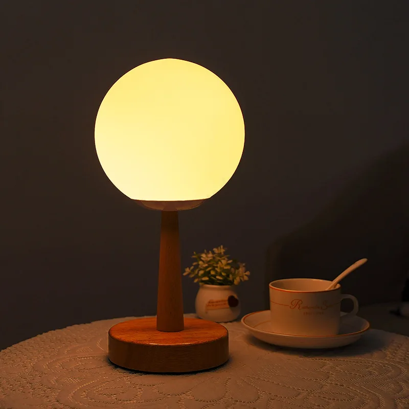 

Creative and Minimalist LED Glass Solid Wood Small Table Lamp for Bedroom and Study Decoration Sleep Lighting Fixtures