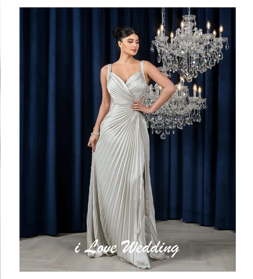 تخصيص الخامس الرقبة السباغيتي الأشرطة مثير فستان سهرة مستقيم مطرز كريستال مطوي الجانب سبليت ثوب سعودي طويل مع القطار