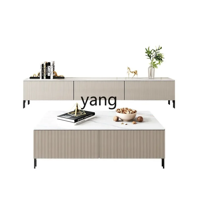 

LHH light luxury rock panel TV cabinet coffee table combination modern simple living room furniture TV cabinet