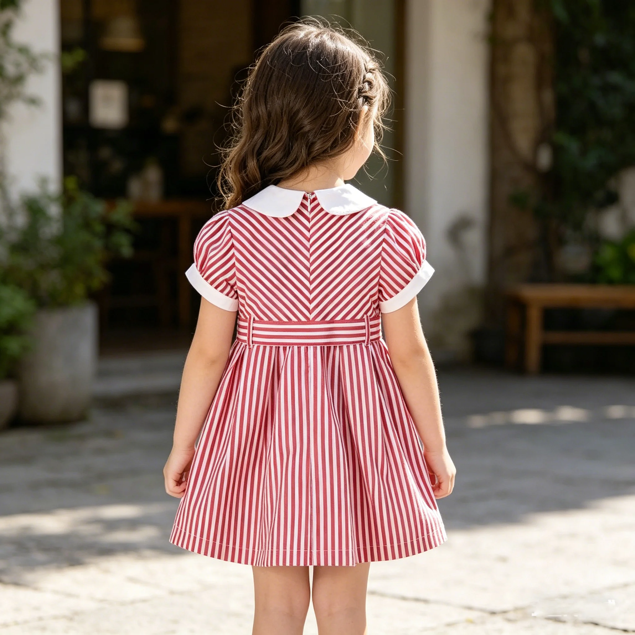 Children's Striped Belt Dress Summer Short Sleeves Style Girls' Sweet Princess Dress Children's  1-8 Years Old Kids Clothing