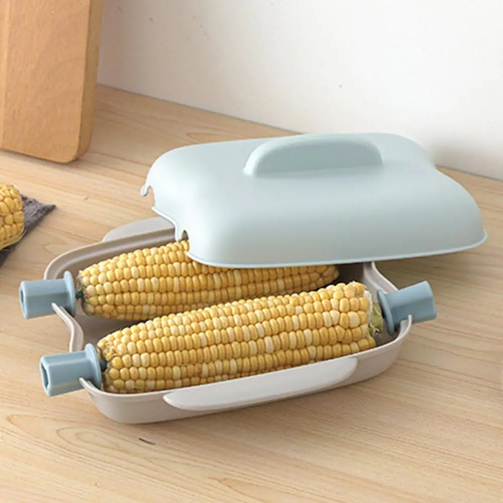 Microwave Corn Steamer with Handle Food Grade Heat Resistant Microwavable Dishwasher Safe 2 Corn Cobs Steamed Box Cooker Gadgets